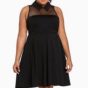 Torrid Black Fishnet Yoke Collared Skater Fit & Flare Keyhole Back Dress 2X